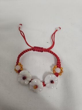 Flower Jade With Red Cord Bracelet